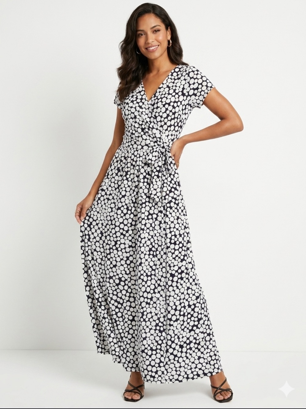 Shelby & Palmer Black and White Polka Dot Wrap Maxi Dress - Size 10